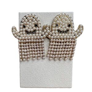 New Ghost Faux Pearl & Rhinestone Smiling Casper Dangle Fringe Earrings